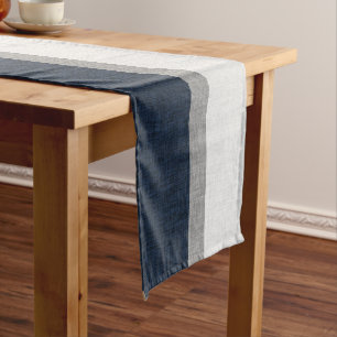 Dark Blue Grey Basic Stripe Modern Abstract Long Table Runner
