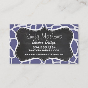 Dark Blue-Grey Giraffe Animal Print; Chalkboard Business Card