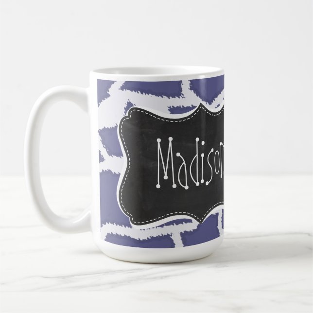 Dark Blue-Grey Giraffe Animal Print; Chalkboard Coffee Mug (Left)