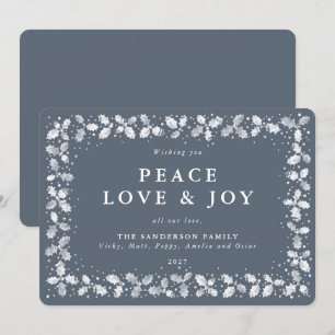 Dark Blue Grey Holly + Berries Flat Non Photo Holiday Card