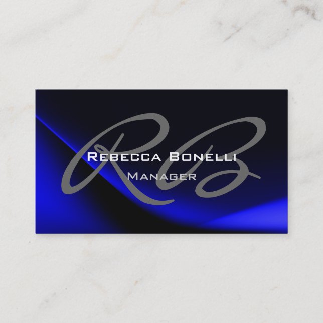 Dark Blue Grey Monogram Manager Business Card (Front)