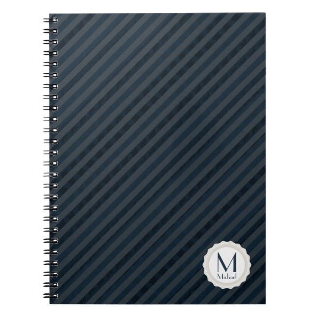 Dark Blue & Grey Personalised Monogram Notebook (Front)