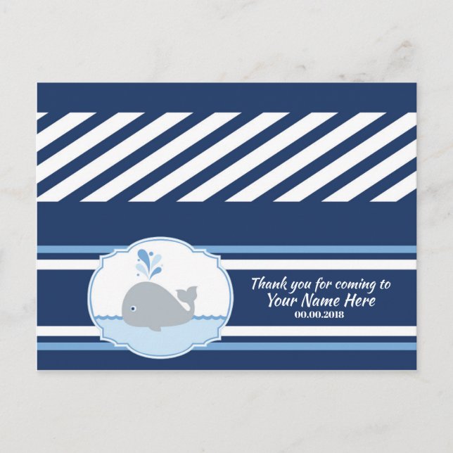 Dark Blue Grey Whale Bag Topper for Shower Postcard (Front)