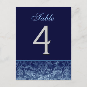 Dark Blue Grunge Damask Wedding Table Number Card