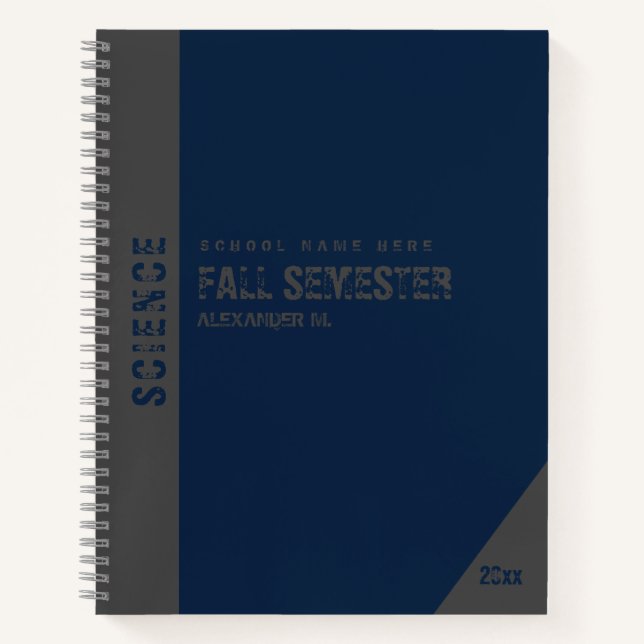  Dark Blue Grunge Grey Personalised School  Notebook (Front)