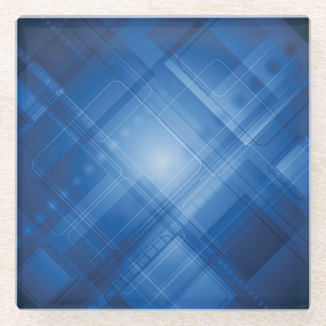 Dark blue hi-tech background glass coaster (Front)