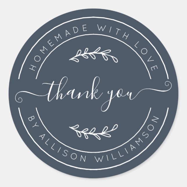 Dark Blue Homemade Thank You Label (Front)