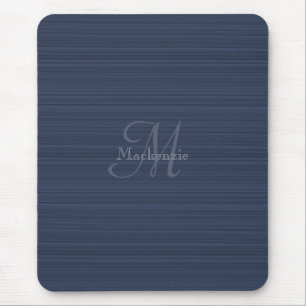 Dark Blue Horizontal Stripes Custom Monogram Name Mouse Mat
