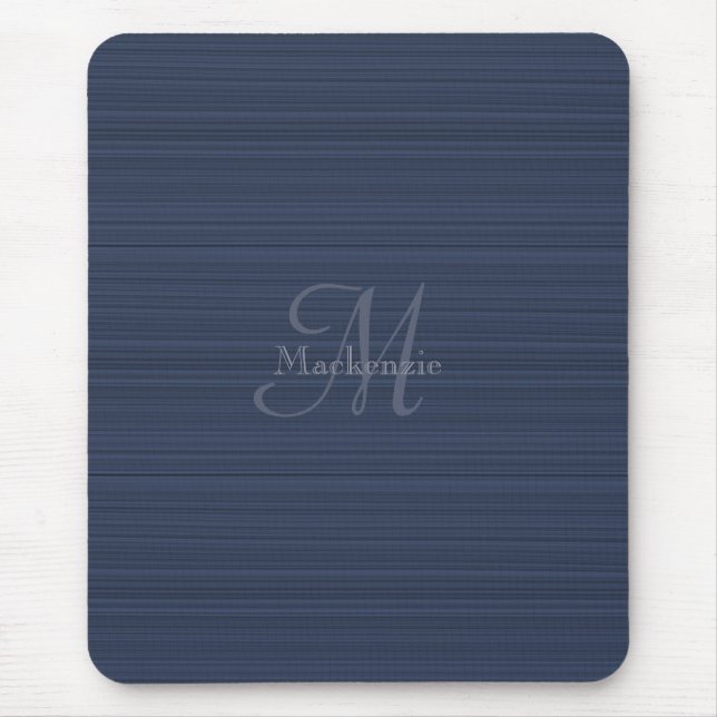 Dark Blue Horizontal Stripes Custom Monogram Name Mouse Mat (Front)