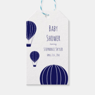 Dark Blue Hot Air Balloon Baby Shower Gift Tag