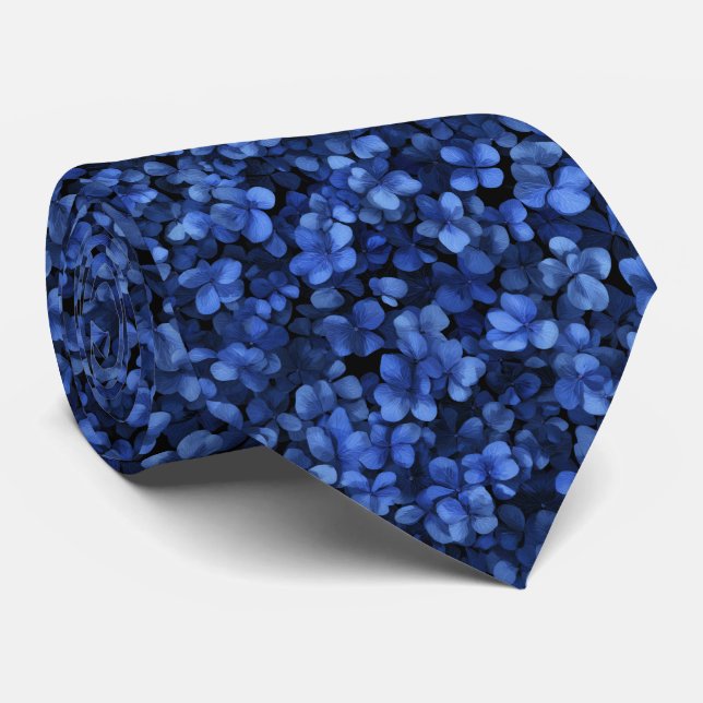 Dark Blue Hydrangea Pattern Tie (Rolled)