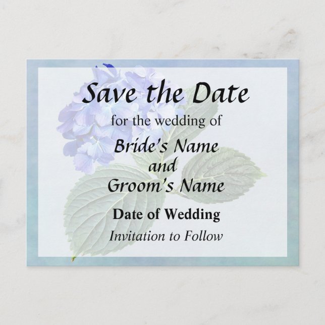 Dark Blue Hydrangea with Leaves Announcement Postcard (Front)