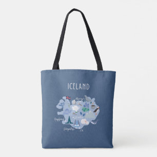 Dark blue Iceland travel map Tote Bag