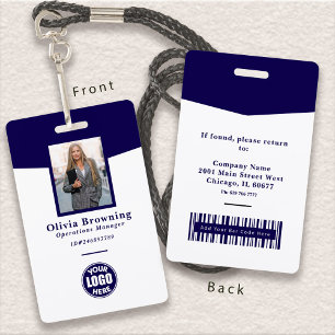 Dark Blue ID Photo Logo & Barcode Professional ID Badge