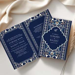Dark Blue Ikat All in One Sikh Wedding Invitation