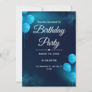 Dark Blue Illustrative Birthday Invite
