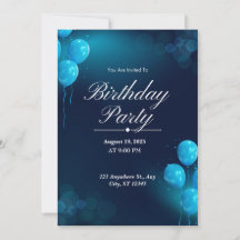 Dark Blue Illustrative Birthday Party Invitation
