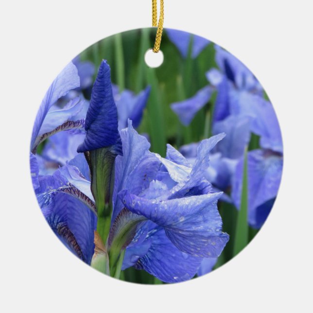 Dark Blue Iris Ceramic Ornament (Front)