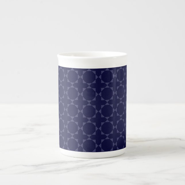 Dark Blue Islamic Geometric Pattern Bone China Mug (Front)
