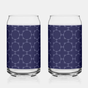 Dark Blue Islamic Geometric Pattern Can Glass