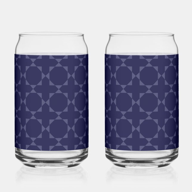 Dark Blue Islamic Geometric Pattern Can Glass (Front)
