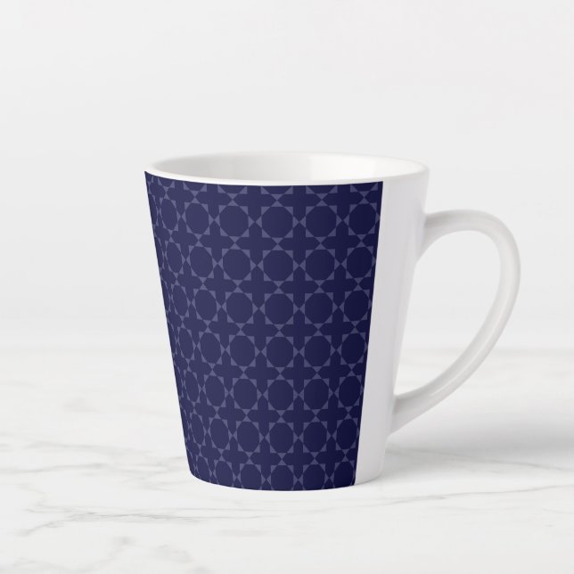 Dark Blue Islamic Geometric Pattern Latte Mug (Right)