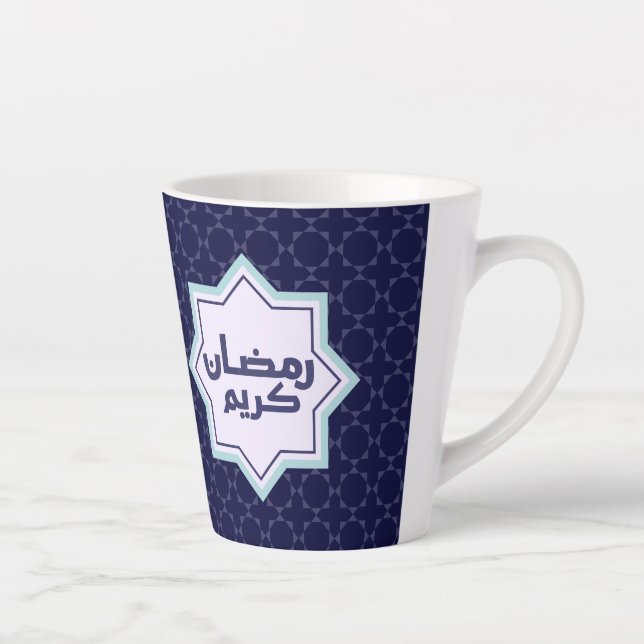 Dark Blue Islamic Geometric Pattern Latte Mug (Right)
