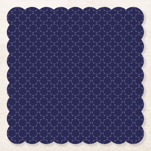 Dark Blue Islamic Geometric Pattern Paper Coaster (Front)