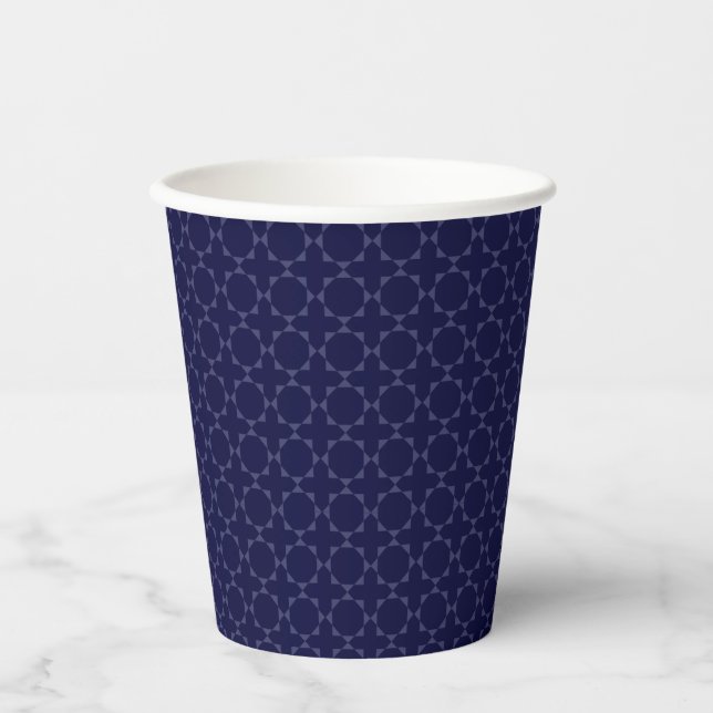 Dark Blue Islamic Geometric Pattern Paper Cups (Front)