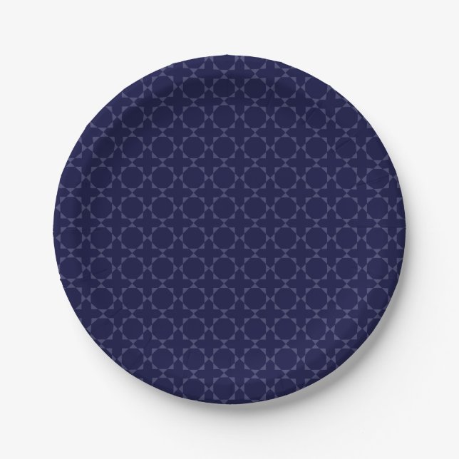Dark Blue Islamic Geometric Pattern Paper Plate (Front)