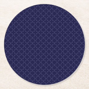 Dark Blue Islamic Geometric Pattern Round Paper Coaster