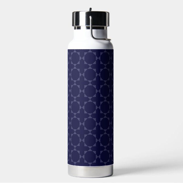Dark Blue Islamic Geometric Pattern Water Bottle (Left)
