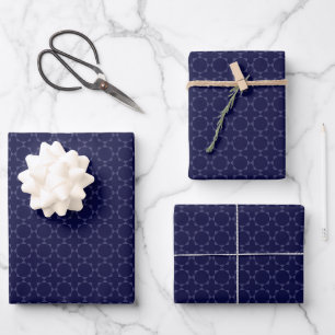 Dark Blue Islamic Geometric Pattern Wrapping Paper Sheet