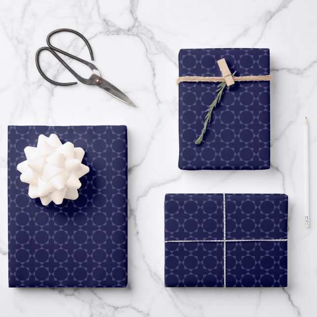 Dark Blue Islamic Geometric Pattern Wrapping Paper Sheet (Front)