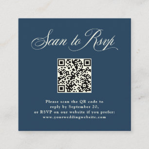 Dark Blue Italian Elegance RSVP with QR Code Enclosure Card