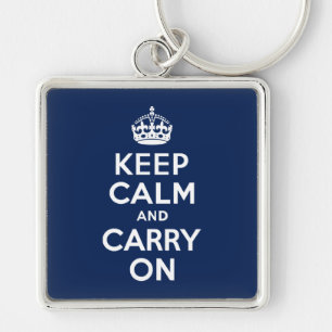 Dark Blue Keep Calm and Carry On Key Ring