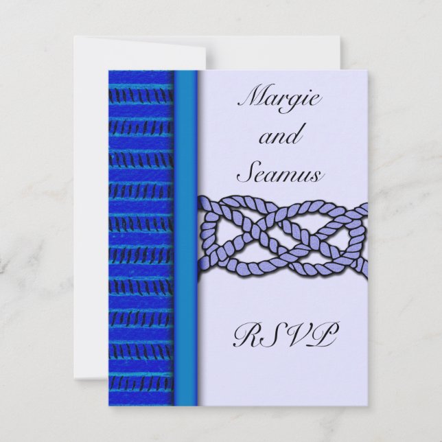 Dark Blue Knotted Nautical Wedding RSVP Card (Front)