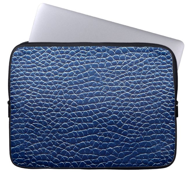 Dark blue leather pattern laptop sleeve (Front)