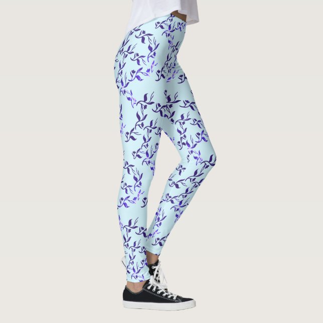 Dark Blue Leaves Pattern Leggings (Right)