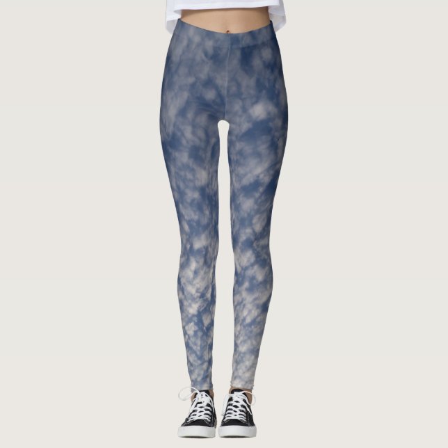 Dark blue leggings featuring a cloudy sky (Front)
