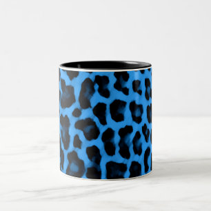 Dark Blue Leopard Print Two-Tone Coffee Mug
