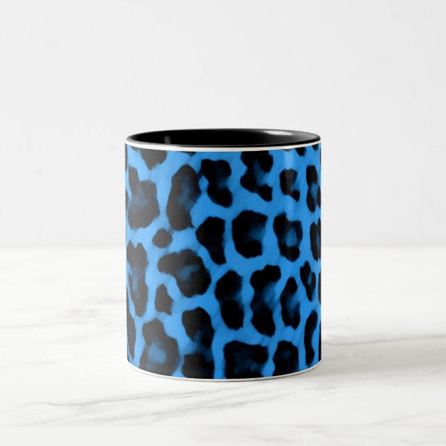Dark Blue Leopard Print Two-Tone Coffee Mug (Center)