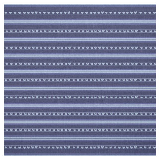 Dark Blue & Light Blue Hearts in Stripes Fabric (Swatch)