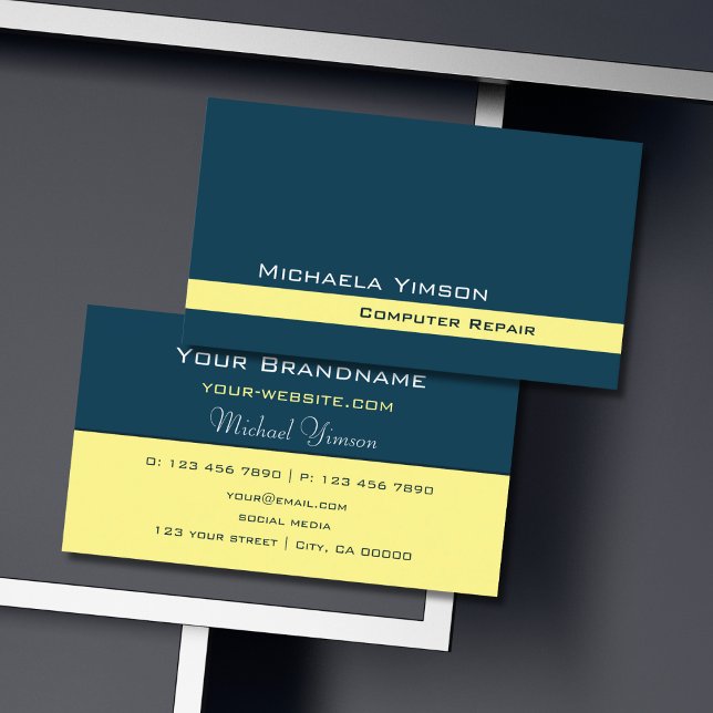Dark Blue Light Yellow Classic Simple Professional Business Card (Creator Uploaded)