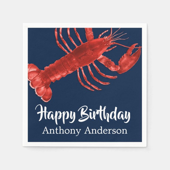 Dark Blue Lobster Themed Fun Birthday Party Custom Napkin (Front)