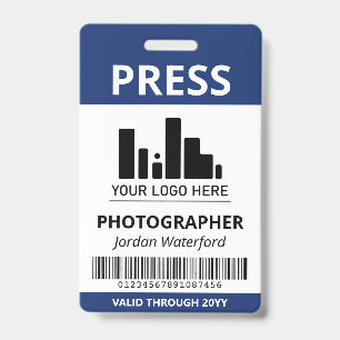 Dark Blue Logo Bar Code Press ID Badge