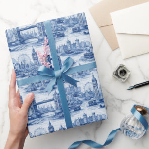 Dark Blue London Architectural Blueprint Design Wrapping Paper