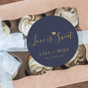 Dark Blue Love is Sweet Wedding Favour Classic Round Sticker