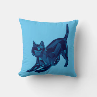Dark Blue Lowpoly Cat Cushion