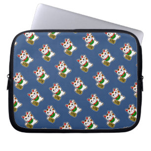 Dark Blue Lucky Cat Pattern Laptop Sleeve